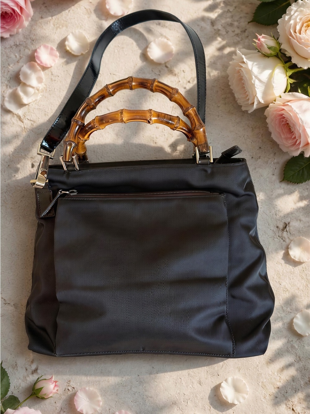 Gucci Bamboo Handbag or Shoulder Nylon and Patent Leather
